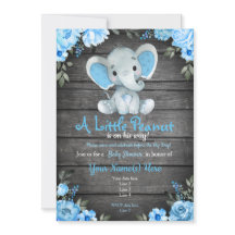 Blauwe Elephant Baby shower-uitnodiging, bijtende 