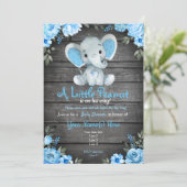 Blauwe Elephant Baby shower-uitnodiging, bijtende  Kaart (Staand voorkant)
