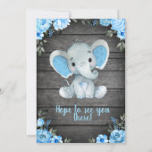 Blauwe Elephant Baby shower-uitnodiging, bijtende  Kaart (Achterkant)