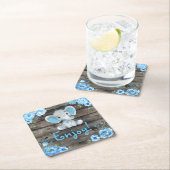 Blauwe Elephant Baby shower-uitnodiging, bijtende  Kartonnen Onderzetters (Insitu)