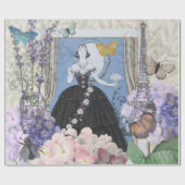 Blauwe Ellegante Vrouw Bloemrijke Fantasie Jurk Cadeaupapier (Vlak)