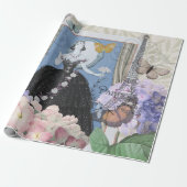 Blauwe Ellegante Vrouw Bloemrijke Fantasie Jurk Cadeaupapier (Uitgerold)