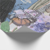 Blauwe Ellegante Vrouw Bloemrijke Fantasie Jurk Cadeaupapier (Hoek)