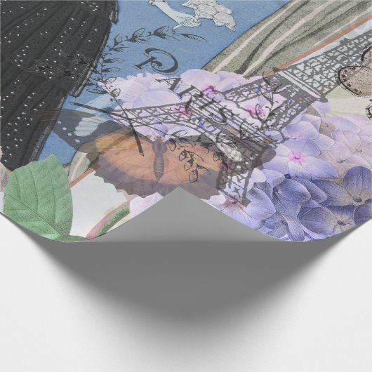 Blauwe Ellegante Vrouw Bloemrijke Fantasie Jurk Cadeaupapier (Hoek)