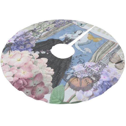 Blauwe Ellegante Vrouw Bloemrijke Fantasie Jurk Kerstboom Rok (Gekanteld)