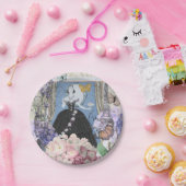 Blauwe Ellegante Vrouw Bloemrijke Fantasie Jurk Papieren Bordje (Feest)