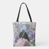 Blauwe Ellegante Vrouw Bloemrijke Fantasie Jurk Tote Bag (Achterkant)