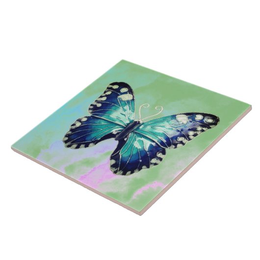 Blauwe emailvlinder tegeltje (Zijkant)