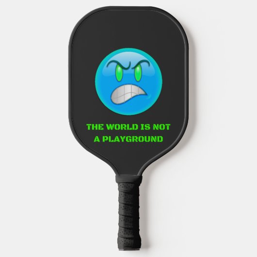 Blauwe emoji boze en groene ogen pickleball paddle (Voorkant)