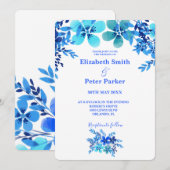 Blauwe en Aqua Floral Waterverf Wedding Kaart (Voorkant / Achterkant)