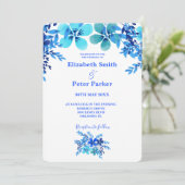 Blauwe en Aqua Floral Waterverf Wedding Kaart (Staand voorkant)