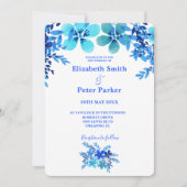 Blauwe en Aqua Floral Waterverf Wedding Kaart (Voorkant)