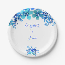 Blauwe en Aqua Floral Waterverf Wedding Papieren Bordje