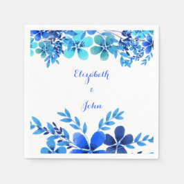 Blauwe en Aqua Floral Waterverf Wedding Servet