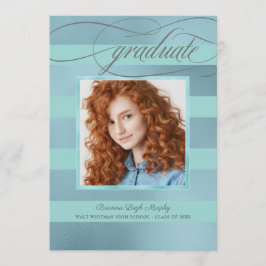 Blauwe en Aqua Stripes met Foto Afstuderen Aankondiging