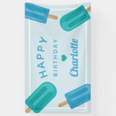 Blauwe en Aqua Summer Popsiers Birthday Spandoek (Verticaal)