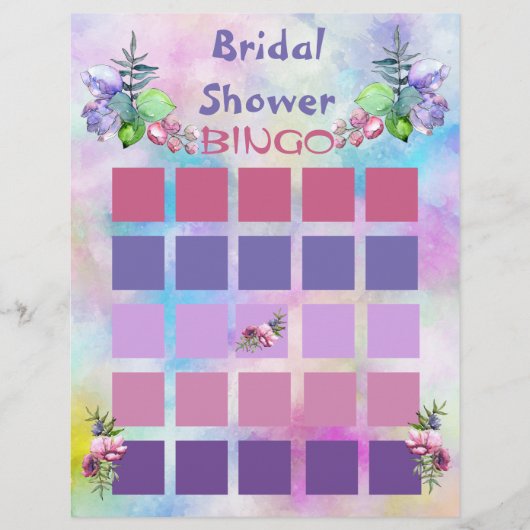 Blauwe en Aquarel Bloemen Bruidsdouche Bingo Flyer (Voorkant)