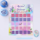 Blauwe en Aquarel Bloemen Bruidsdouche Bingo Flyer (Enkel)