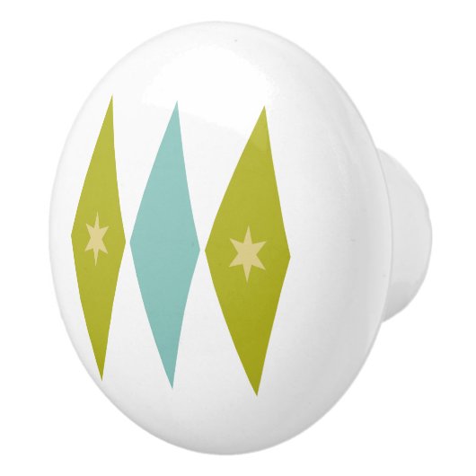 Blauwe en avocado groene diamanten sterren Mid Mod Keramische Knop (Rechts)