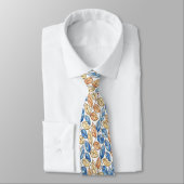 Blauwe en Beige Blad Heren Das (Gebonden)
