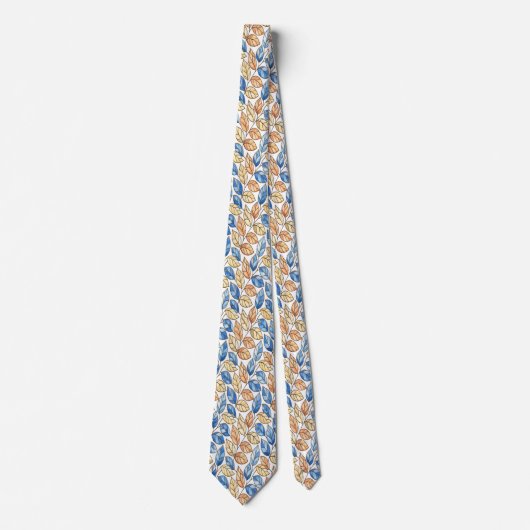 Blauwe en Beige Blad Heren Das (Voorkant)