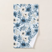 Blauwe en beige bloemen bad handdoek (Handdoek)