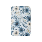 Blauwe en beige bloemen badmat (Voorkant Verticaal)