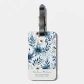 Blauwe en beige bloemen bagagelabel (Achterkant verticaal)