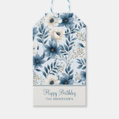 Blauwe en beige bloemen cadeaulabel