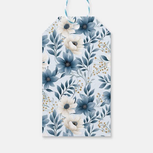 Blauwe en beige bloemen cadeaulabel (Achterkant)