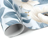 Blauwe en beige bloemen cadeaupapier (Rol Hoek)