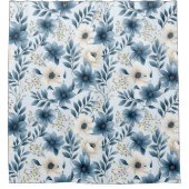 Blauwe en beige bloemen douchegordijn (Voorkant)