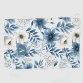 Blauwe en beige bloemen golfhanddoek (Horizontaal)