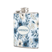 Blauwe en beige bloemen heupfles (Links)