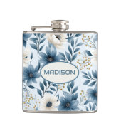 Blauwe en beige bloemen heupfles (Voorkant)