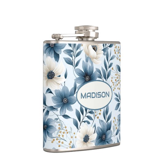 Blauwe en beige bloemen heupfles (Rechts)