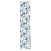 Blauwe en beige bloemen korte tafelloper (Voorkant)