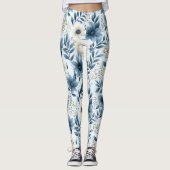 Blauwe en beige bloemen leggings (Voorkant)