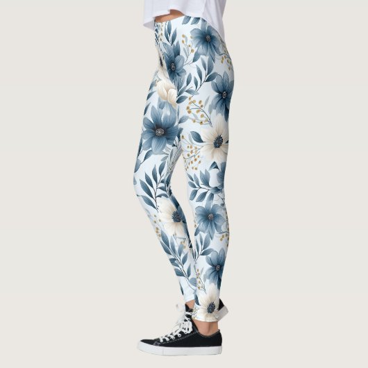 Blauwe en beige bloemen leggings (Links)