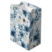 Blauwe en beige bloemen medium cadeauzakje (Achterkant Gekanteld)