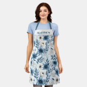 Blauwe en beige bloemen schort (Gedragen)