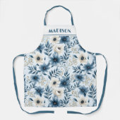 Blauwe en beige bloemen schort (Voorkant)