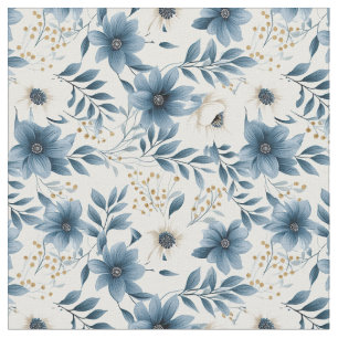 Blauwe en beige bloemen stof