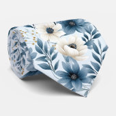 Blauwe en beige bloemen stropdas (Opgerold)