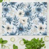 Blauwe en beige bloemen theedoek (Gevouwen)