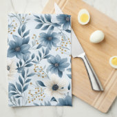 Blauwe en beige bloemen theedoek (Quarter Fold)