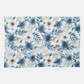 Blauwe en beige bloemen theedoek (Horizontaal)