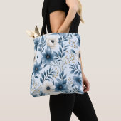 Blauwe en beige bloemen tote bag (Dichtbij)