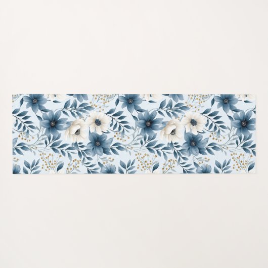 Blauwe en beige bloemen yogamat (Achterkant (horizontaal))