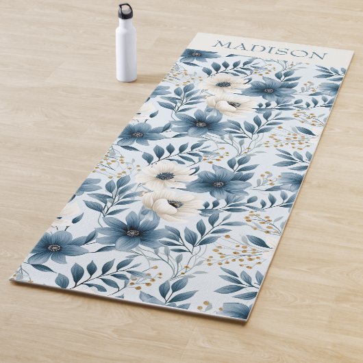 Blauwe en beige bloemen yogamat (In situ)
